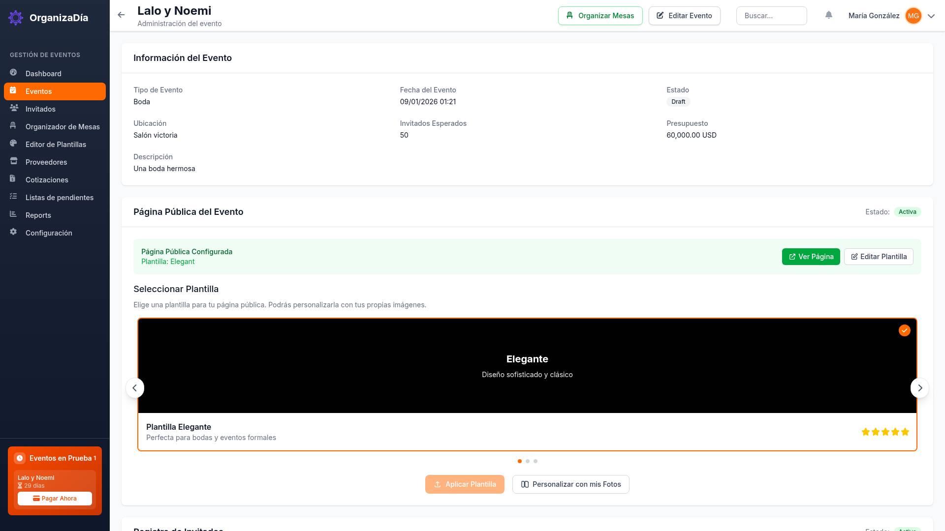 Captura de pantalla: Detalle del Evento - Lalo y Noemi