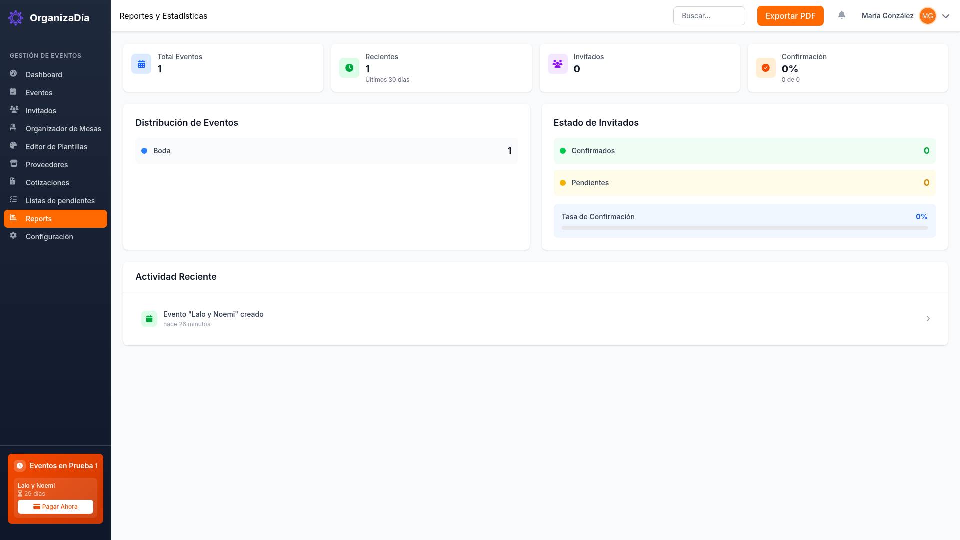 Captura de pantalla: Reportes
